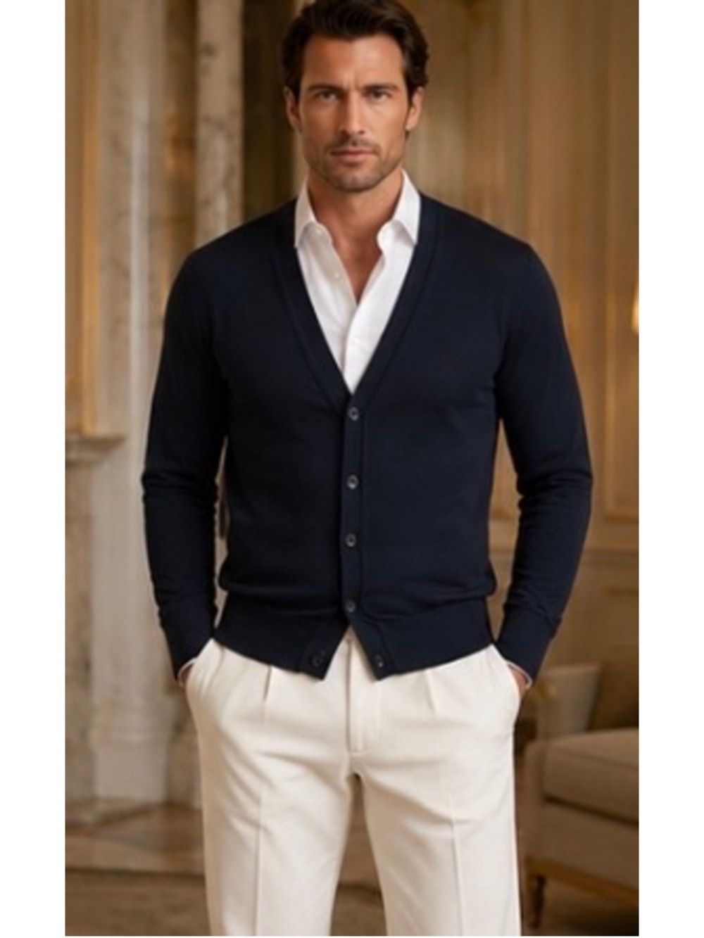 Men's Navy Z Zegna Cardigan Sweater, Size L